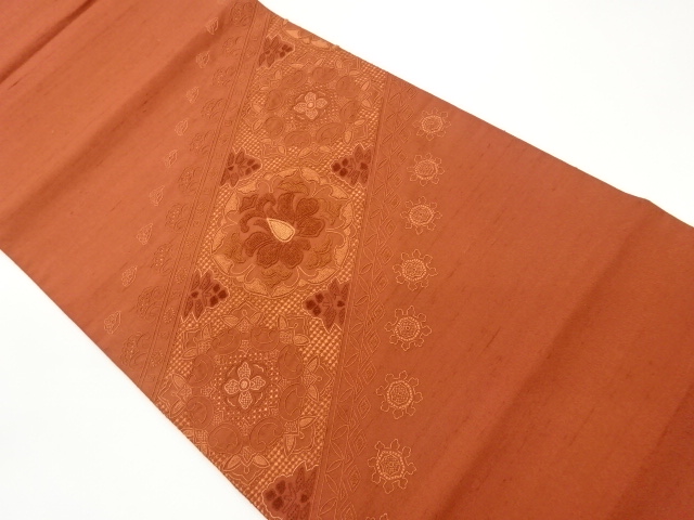 JAPANESE HIRAKI NAGOYA OBI / TSUMUGI / EMBROIDERY / FLOWER CREST